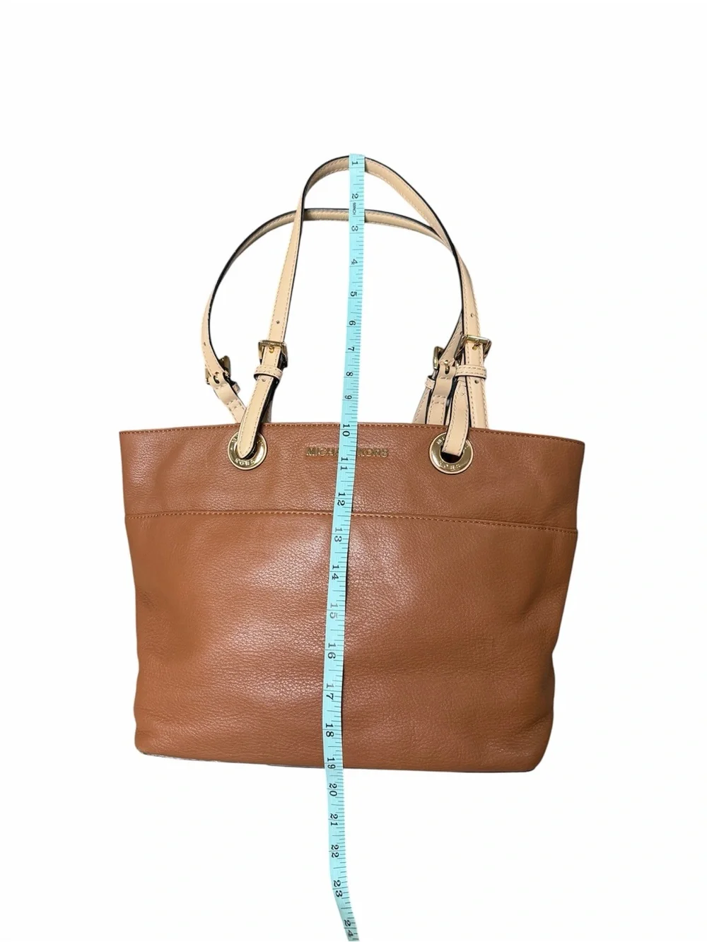 Michael Kors Brown Pebbled Leather Tote Bag Shoulder Purse Gold Hardware Large